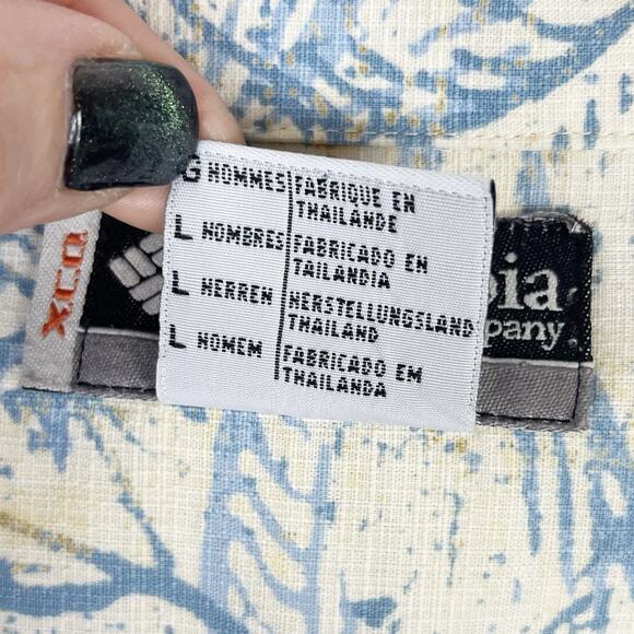 Columbia Shirt Mens Casual Button Down Hawaiian Tropical Print Ivory Blue Large - Picture 4 of 7